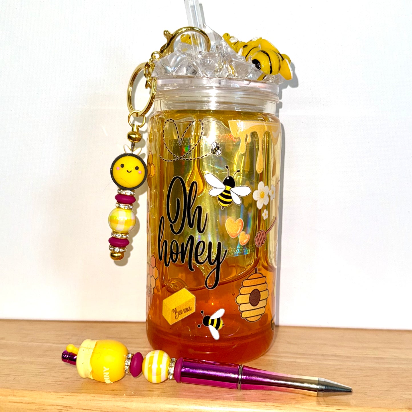 16 oz RTS Honey w/pen & straw charm