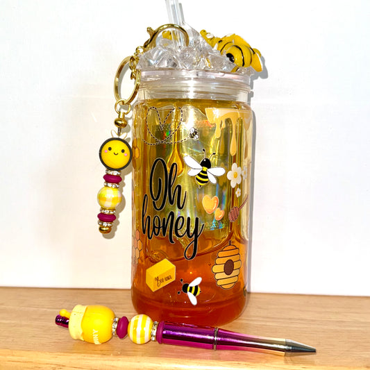 16 oz RTS Honey w/pen & straw charm